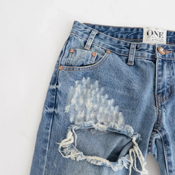 One Tea Spoon Blue "Trashed Free Birds" Extreme Distressed Straight Tapered 27 - Picture 12 of 15